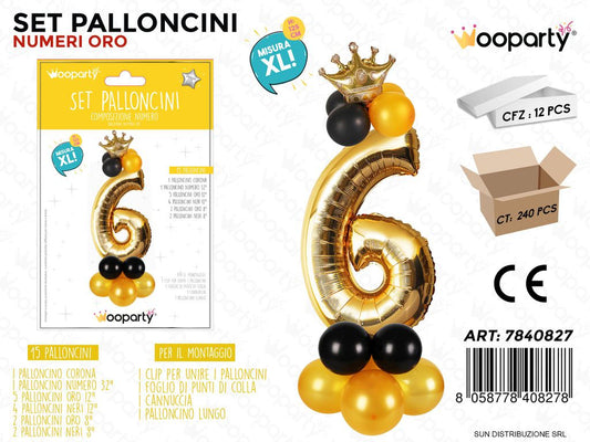 Set Palloncini N.6 ORO*NERO 15PCS 125CM