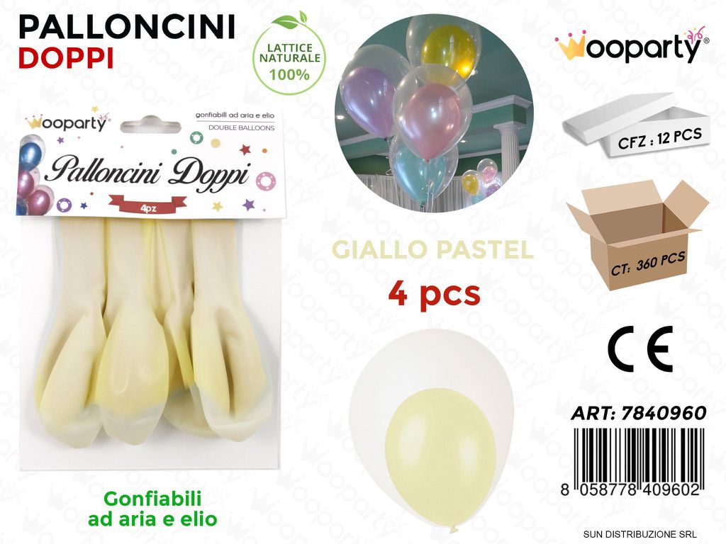 Palloncini Doppi Trasp. Giallo Pastel 4PCS