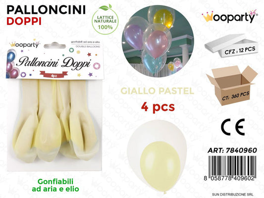 Palloncini Doppi Trasp. Giallo Pastel 4PCS