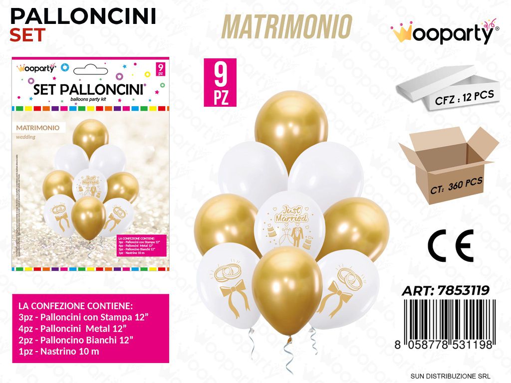 Set Palloncini Matrimonio 9PCS Ass.
