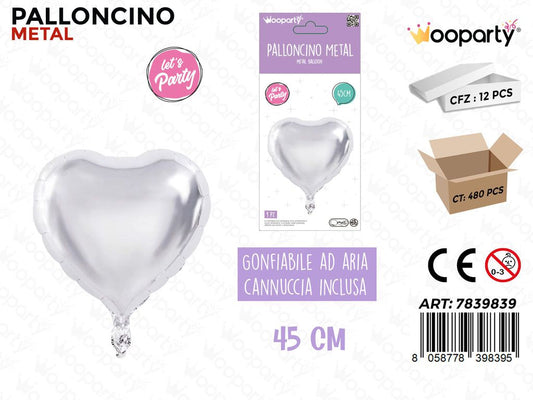 Palloncini Metal Cuore Argento 45CM