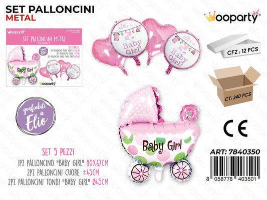 Set Palloncini Metal Baby Girl 5PCS