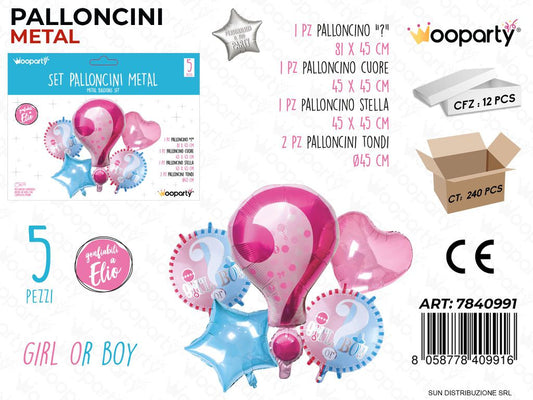 Set Palloncini Metal Girl Or Boy 5PCS
