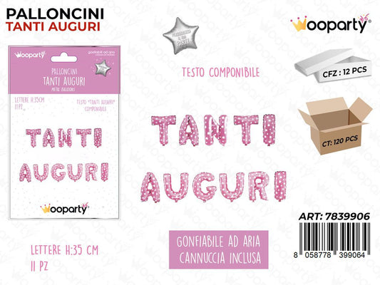 Palloncini Tanti Auguri Pois Rosa 35CM