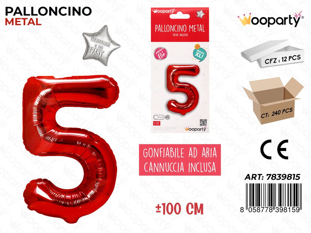 Palloncino Metal Rosso N. 5 100CM