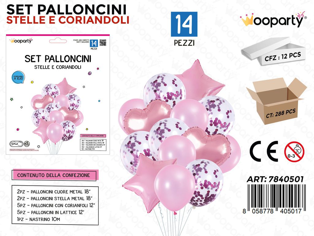 Set Palloncini Rosa Stella-cuori 14PCS