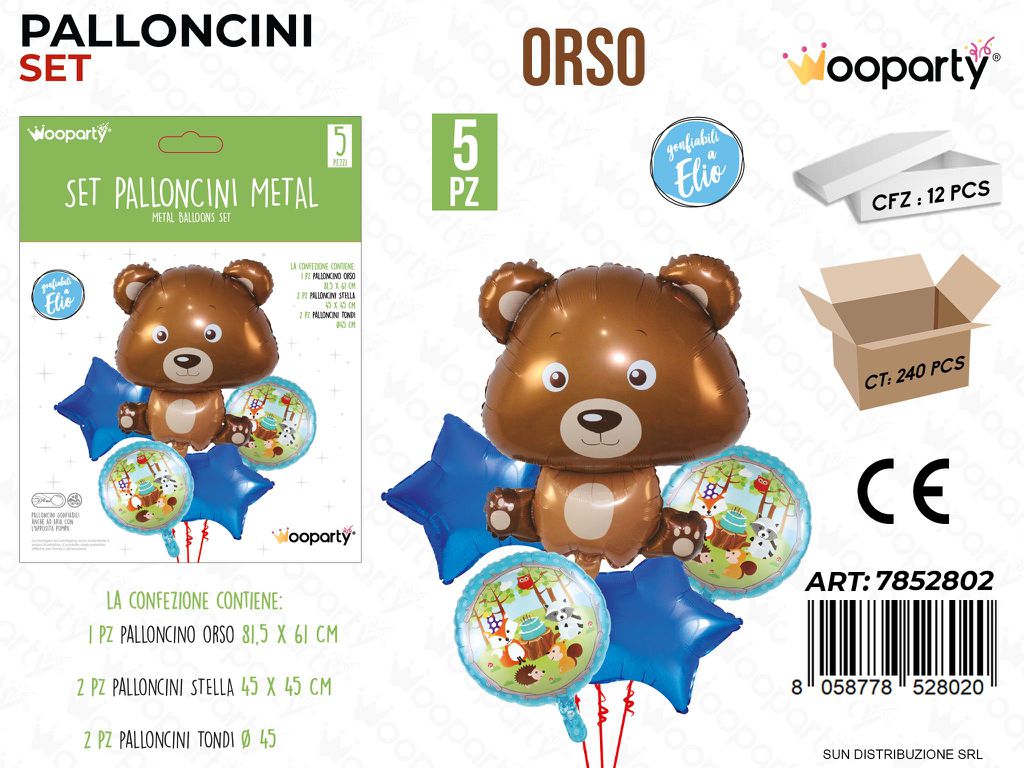 Set Palloncini Metal Orso 5PCS Ass.
