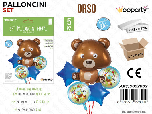 Set Palloncini Metal Orso 5PCS Ass.