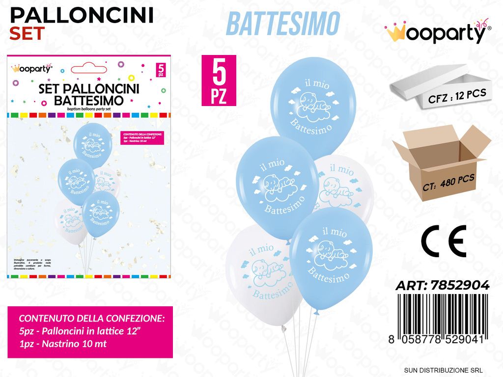 Set Palloncini Battesimo Cel. 5PCS Ass. / Pz da 12