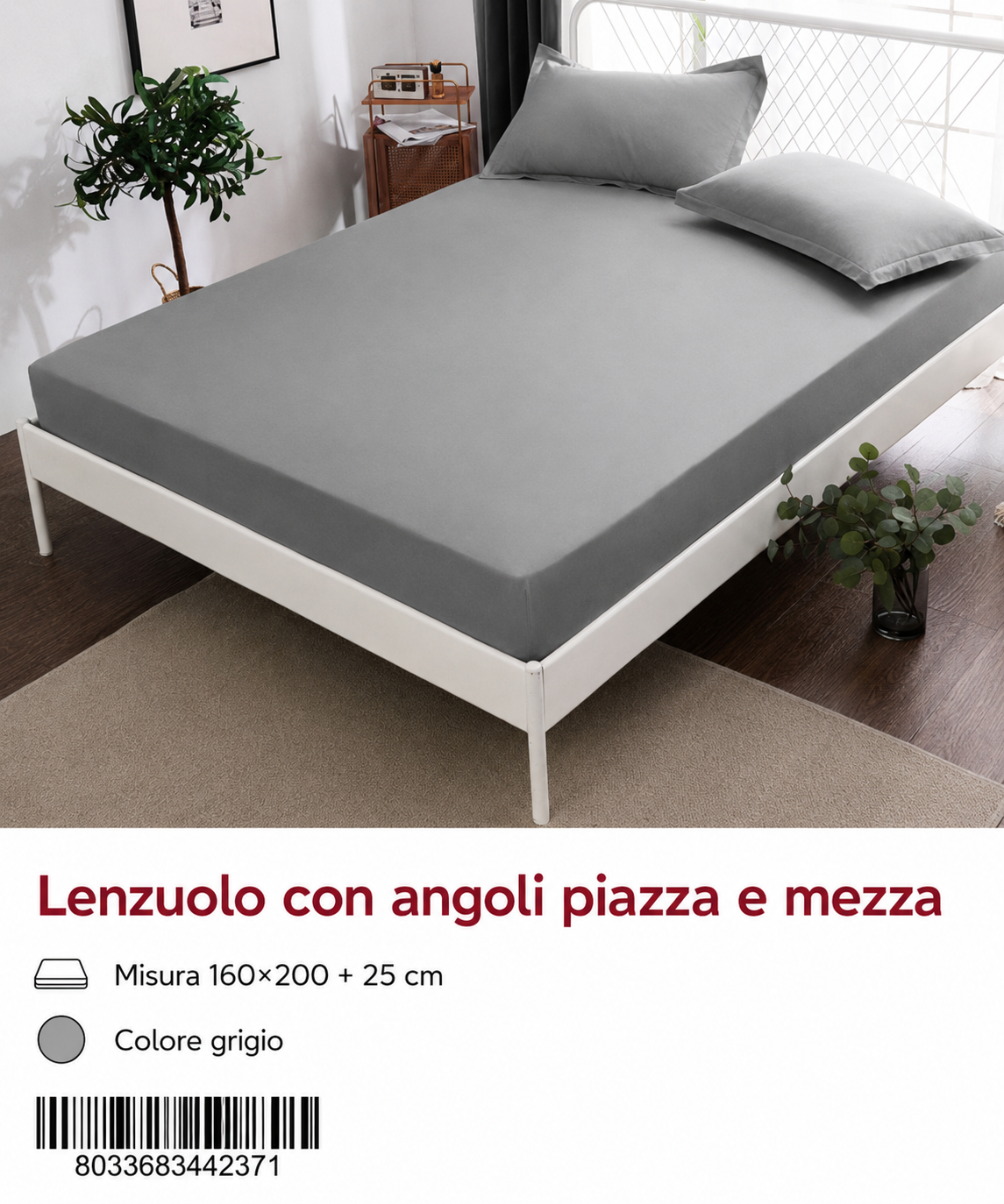 Lenzuolo Sotto Con Angoli Piazza Mezza 160*200+25Cm