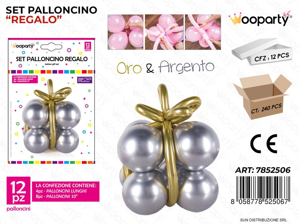 Set Palloncino Regalo ORO*ARG. 12PCS