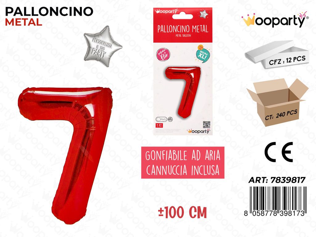 Palloncino Metal Rosso N. 7 100CM
