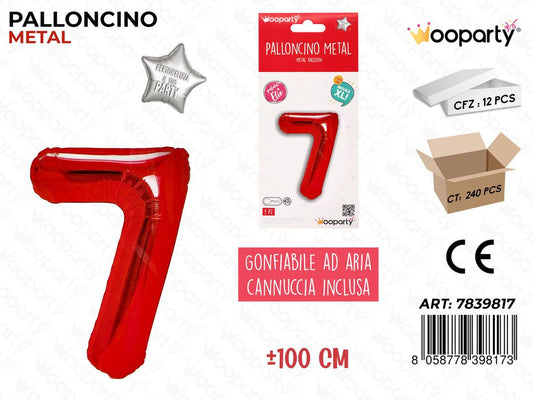 Palloncino Metal Rosso N. 7 100CM