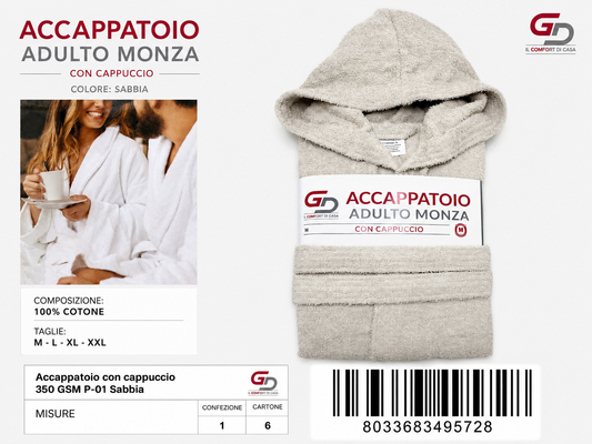 Accappatoio Hooded Bathrobe 350 Gsm P-01 Sand