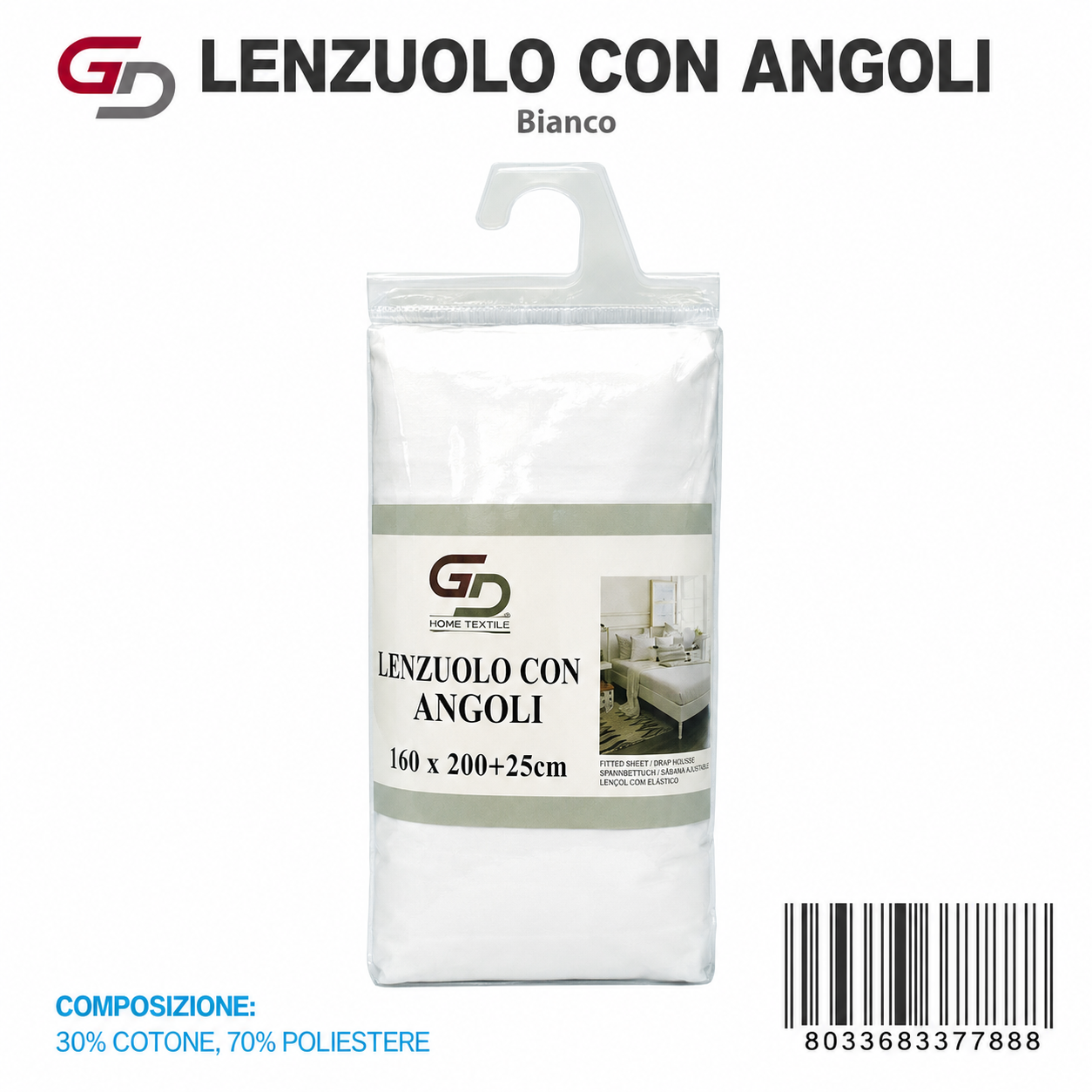 Lenzuolo Sotto Con Angoli 1 Piazza E Mezza 160*200Cm+25Cm