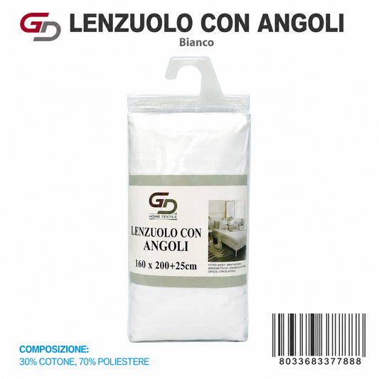 Lenzuolo Sotto Con Angoli 1 Piazza E Mezza 160*200Cm+25Cm