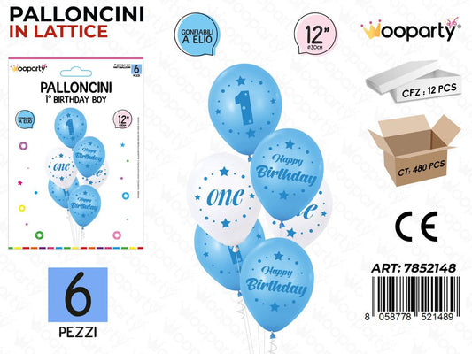 Wooparty Palloncini 1H. Birthday Boy 6PCS 30CM