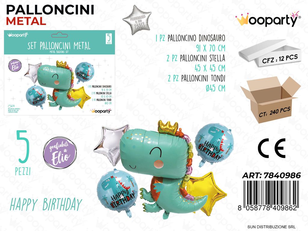 Set Palloncini Metal Happy Birthday 5PCS