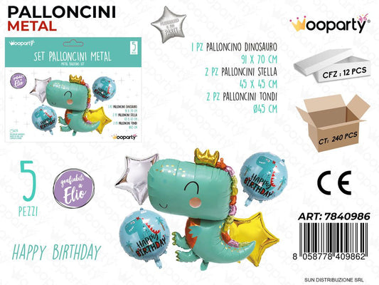 Set Palloncini Metal Happy Birthday 5PCS