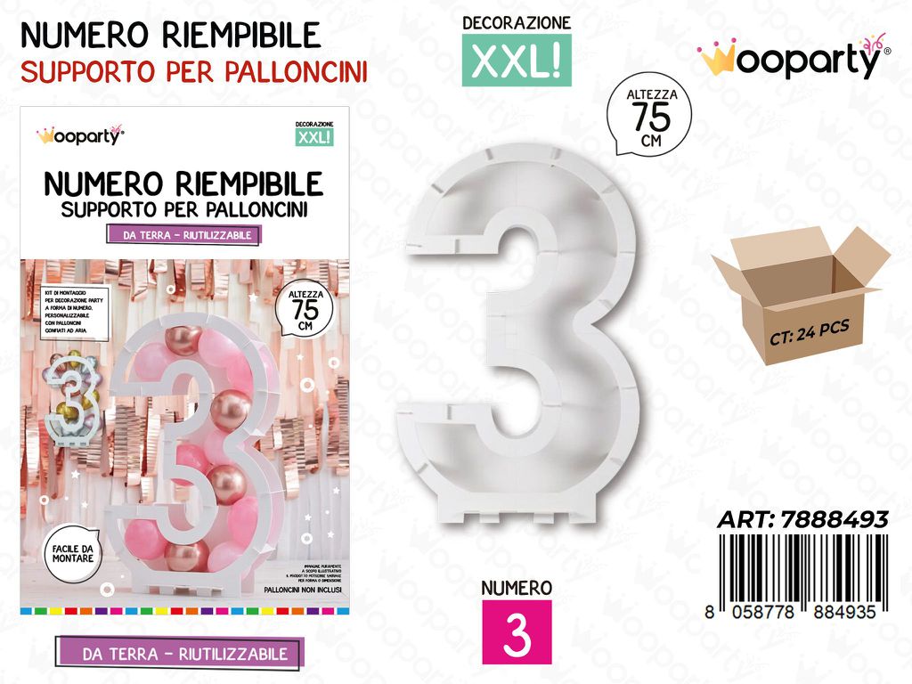 Wooparty Num. Riempibile Pallonc. N.3 75CM