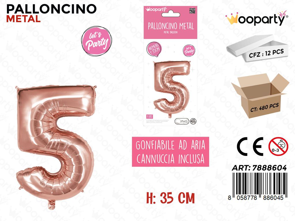 Palloncino Metal Oro Rosa 35CM N. 5
