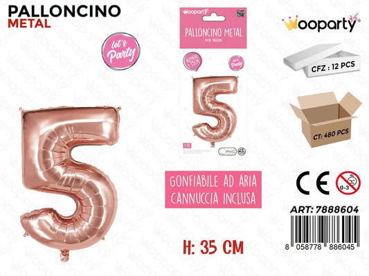 Palloncino Metal Oro Rosa 35CM N. 5
