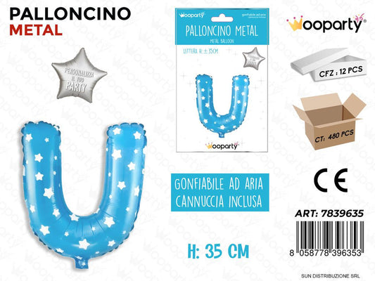Palloncino Mylar Blu c/ Stelle Let. U 35CM