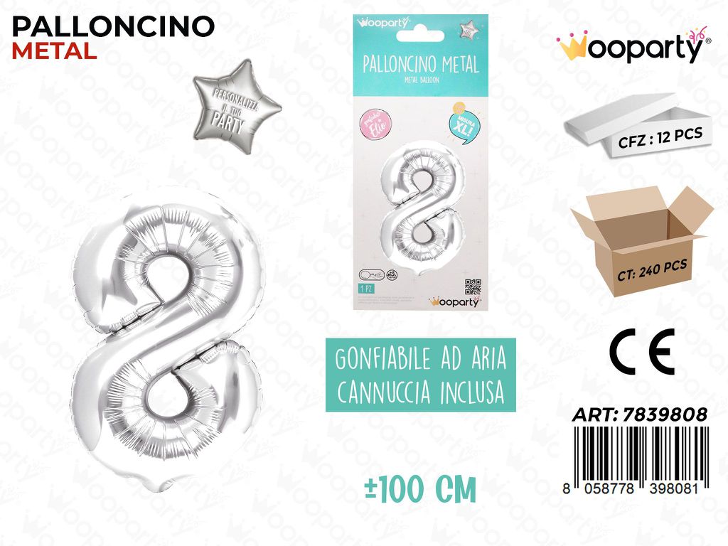 100CM Palloncino Mylar Arg Num. 8