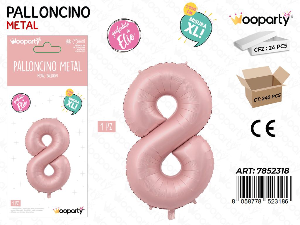 Wooparty Palloncino N.8 Ro. Opaco 100CM