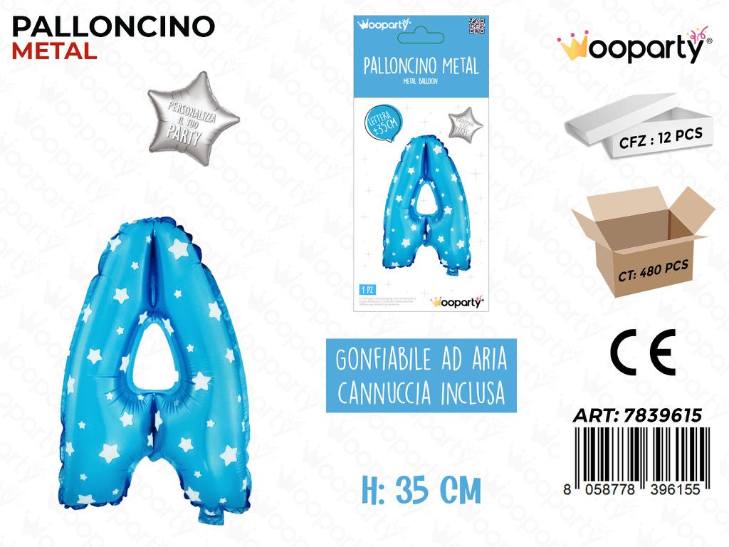 Palloncino Mylar Blu c/ Stelle Let. a 35CM