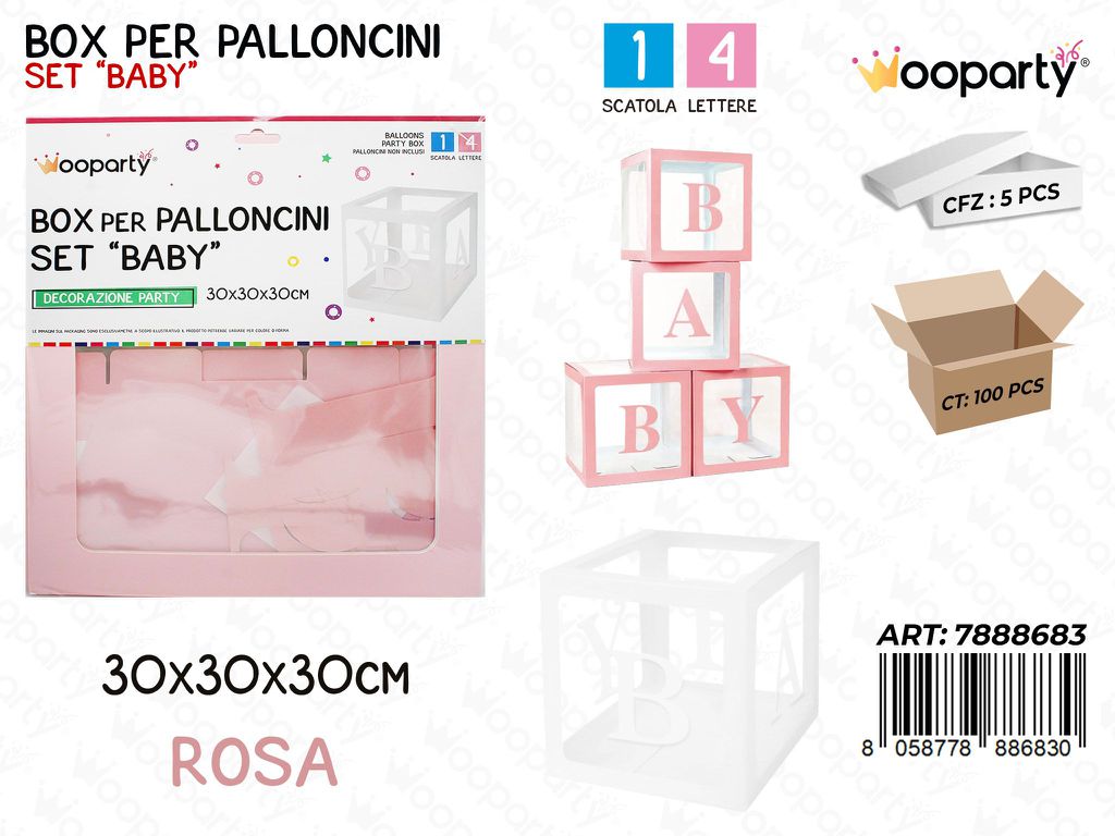 Wooparty Box Pallonc. Baby Rosa. 30*30*30CM