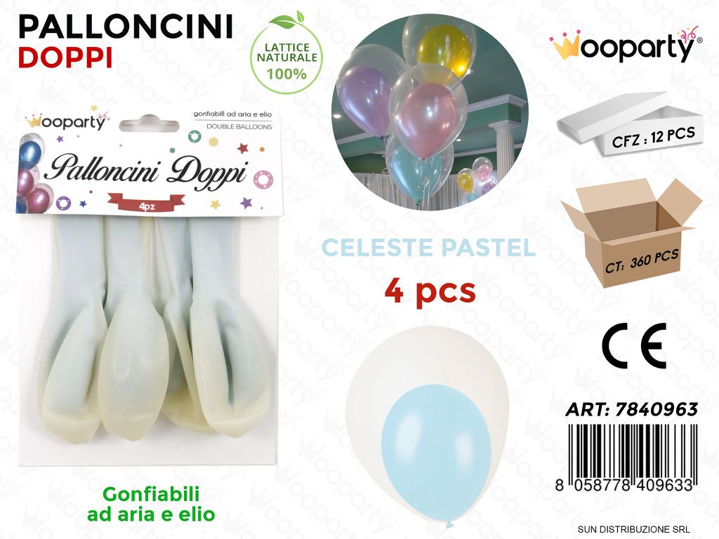 Palloncini Doppi Trasp. Celeste Pastel 4PCS