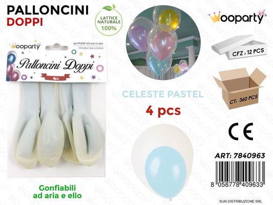 Palloncini Doppi Trasp. Celeste Pastel 4PCS
