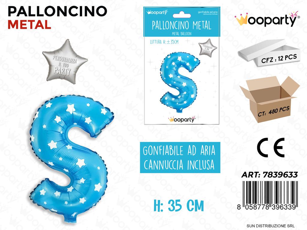 Palloncino Mylar Blu c/ Stelle Let. S 35CM
