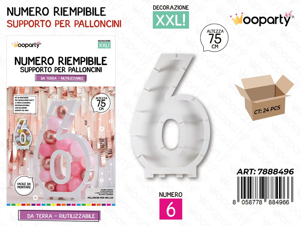 Wooparty Num. Riempibile Pallonc. N.6 75CM