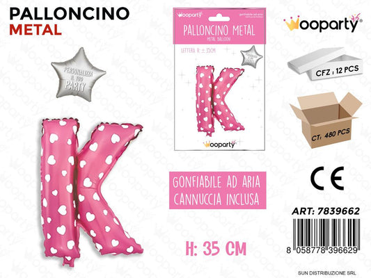 Palloncino Metal Rosa c/Cuore Let. K 35CM