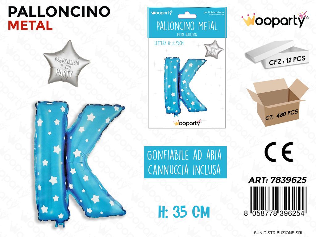 Palloncino Mylar Blu c/ Stelle Let. K 35CM