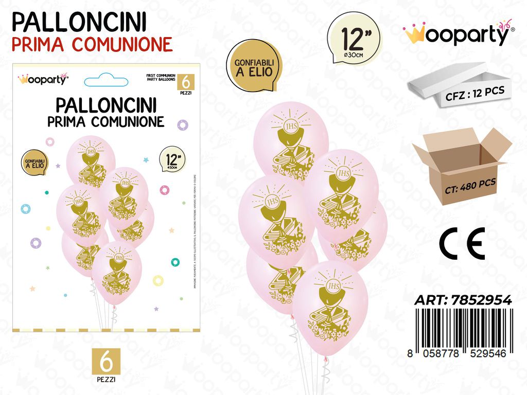 Set Palloncini Comunione Rosa 6PCS D.30CM / Pz da 12