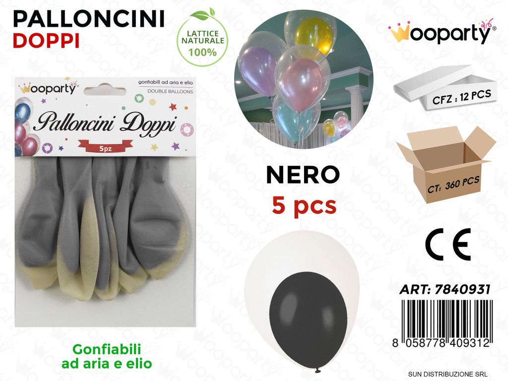 Palloncini Doppi Trasp.- Nero 5PCS