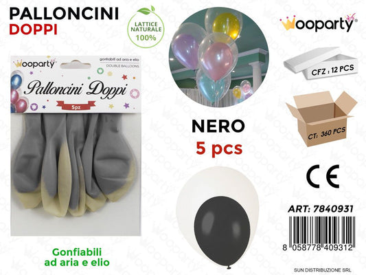 Palloncini Doppi Trasp.- Nero 5PCS