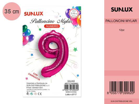 Palloncino Mylar Fucsia Numerali 9