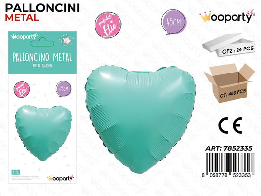 Wooparty Palloncino Metal Cuore Ve. Acqua 45CM