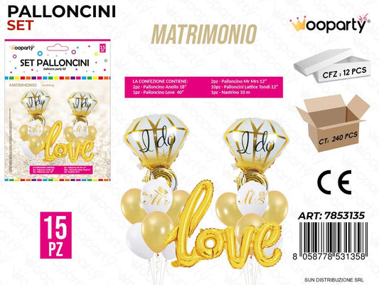 Set Palloncini Matrimonio 15PCS Ass.