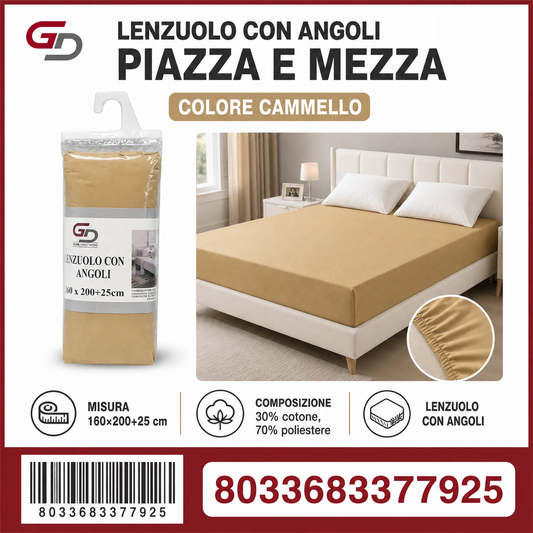 Lenzuolo Sotto Con Angoli 1 Piazza E Mezza 160*200Cm+25Cm
